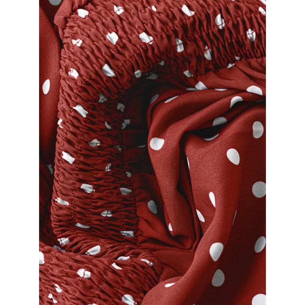 Sleeveless Red Polka Dot Smocked Waist Dress - Picture 5 of 10